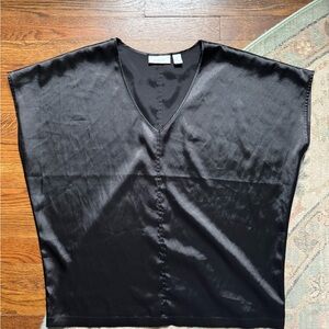 Elegant Black Satin feel V-Neck Top